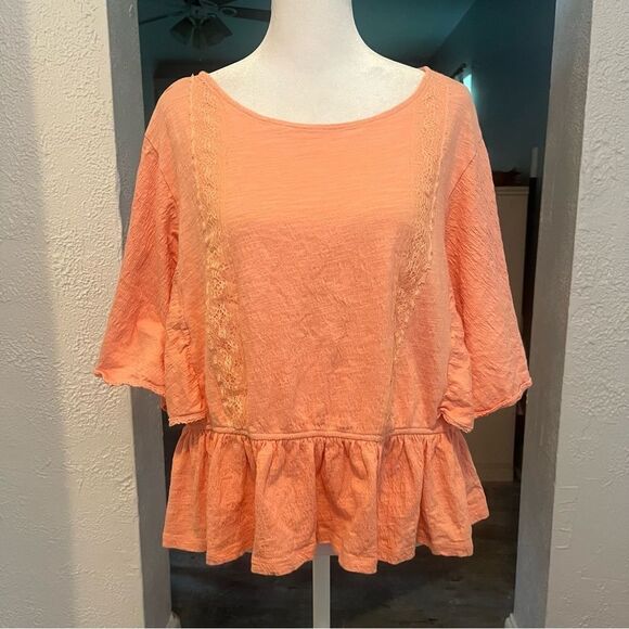 L'ayard Top Size XL Sherbert Orange Boho Peplum Blouse​ - Picture 11 of 11